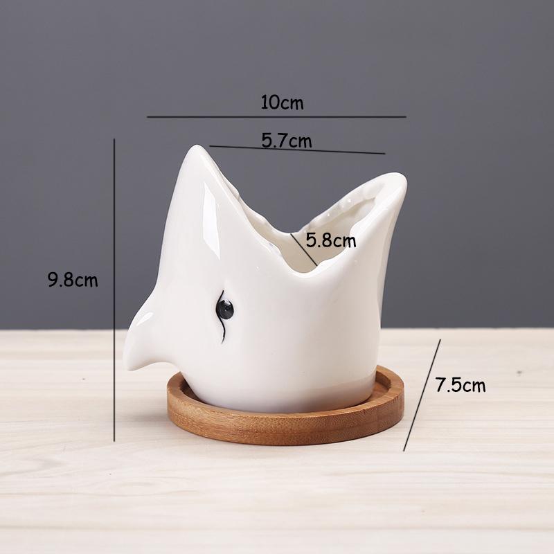 Creative Shark Ceramic Succulent Planter with Tray - Unique Animal Shape Flower Pot for Cactus/Bonsai/Indoor Plants - H