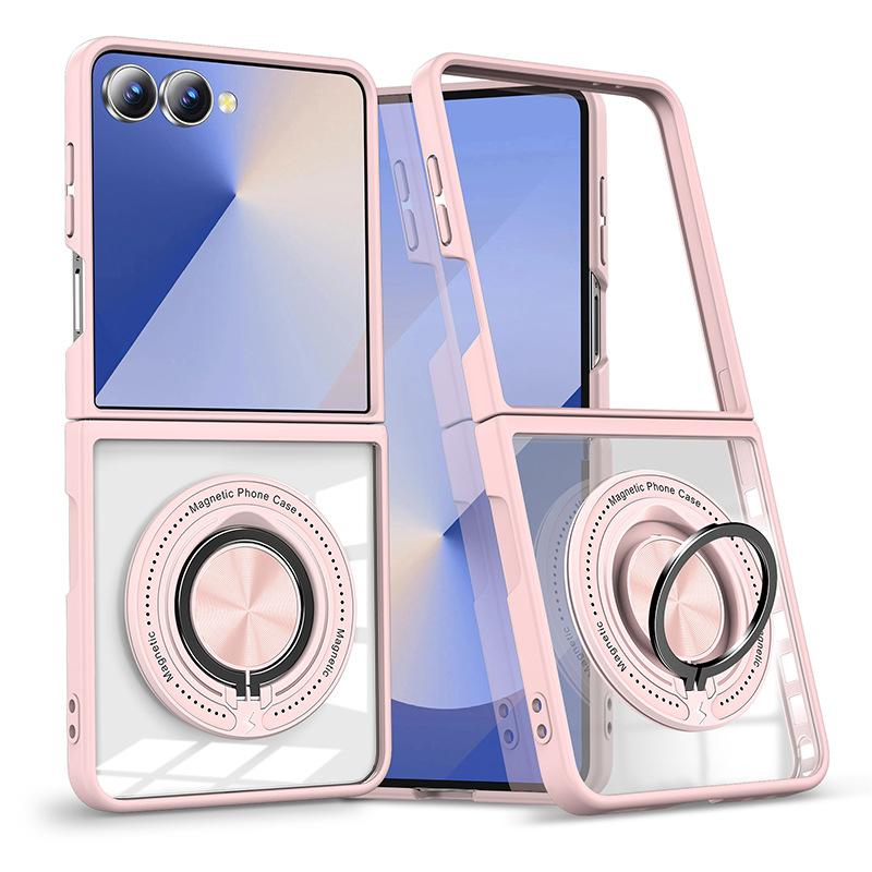 Customer shadow is suitable for Samsung ZFlip1 folding mobile phone case, transparent car magnetic ring, anti-drop ZFlip1 protective case.