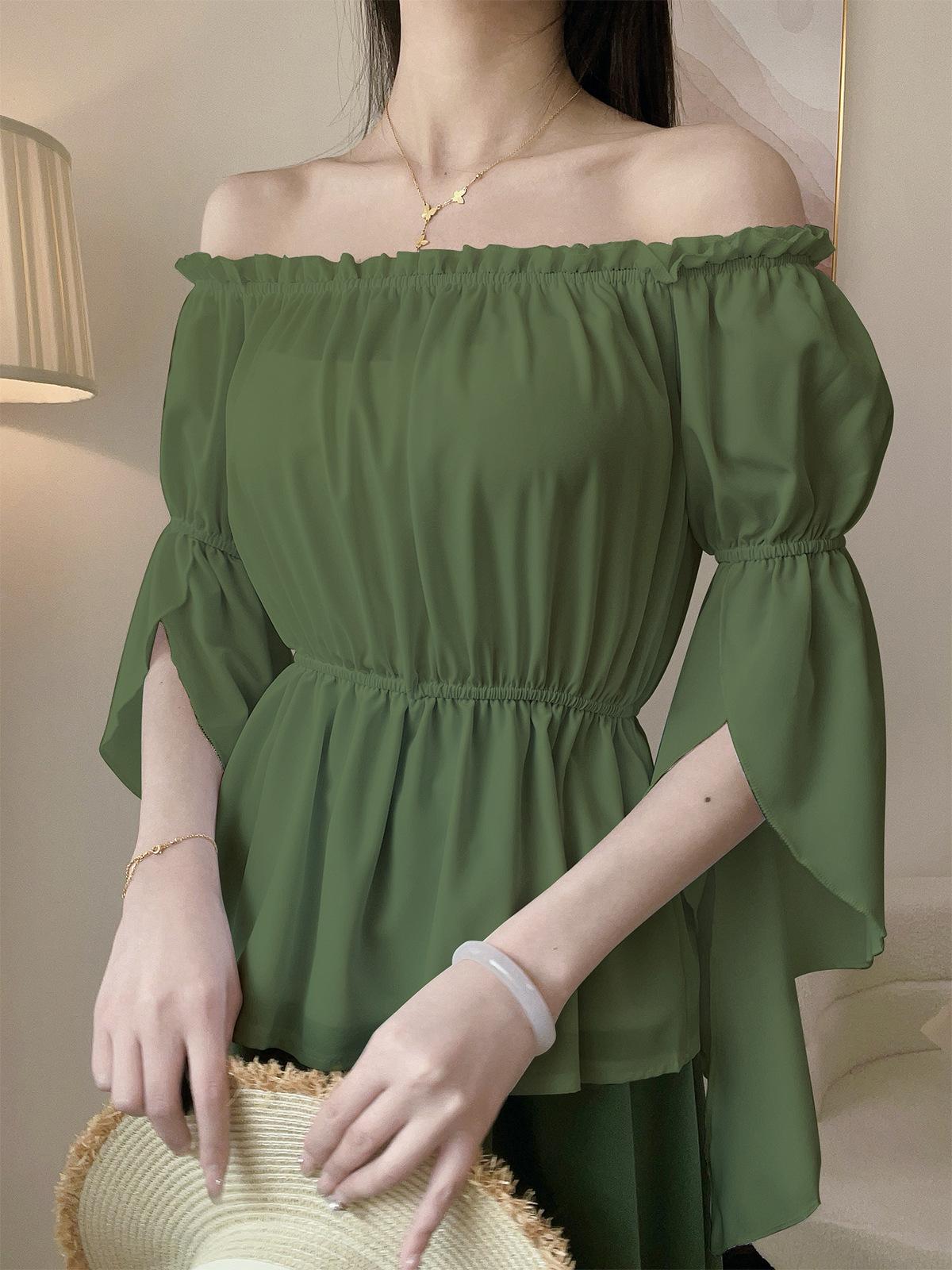 

Женский топ в стиле Ренессанс с открытыми плечами и рукавами-рюшами, коллекция весна/лето. Large