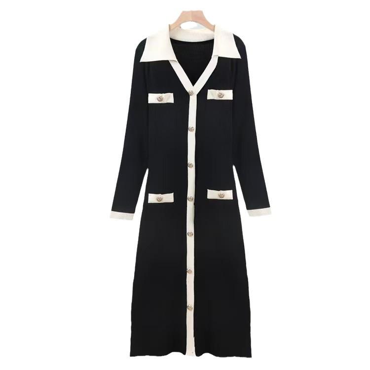 Korean Chic V-Neck Slim Fit Knitted Dress - Spring & Autumn 2025 Collection