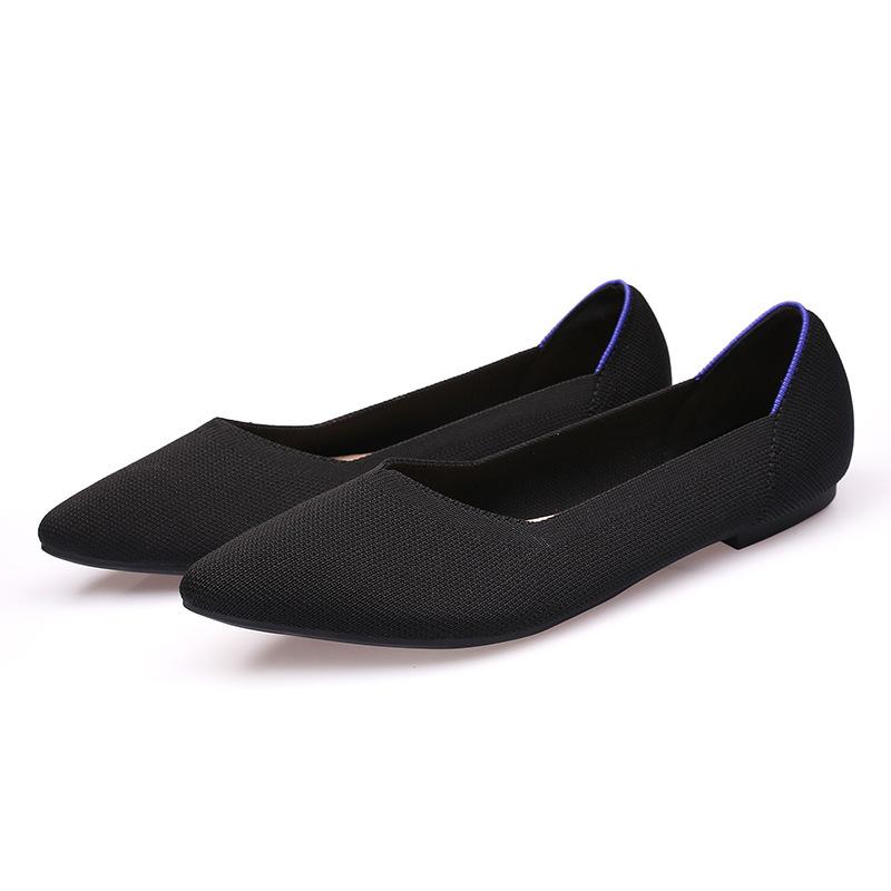 Egg Rolls Spring and Autumn Flying Knitted Single Shoes 40 Doudou 41 Flat Bottom 43 Large Size Women's Shoes Soft Sole Knitted Pointed Tip