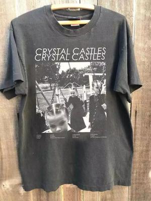 Crystal Castles Band ALbum Amnest Charcoal T Shirt Full Size Graphic Tee Black Cotton Casual Round Neck Shirt for Men Women