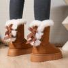 Fashion Women's Fluffy Fur Snow Boots 2025 Winter Soft Thick Bottom Furry Ankle Boots Sweet Ribbon Bowknot Designer Shoes Plus Size 42