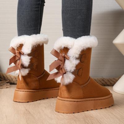 Botas de Nieve Peludas para Mujer 2025 Invierno Suaves Suela Gruesa Botines Peludos Lazo de Cinta Dulce Zapatos de Diseñador Talla Grande 42