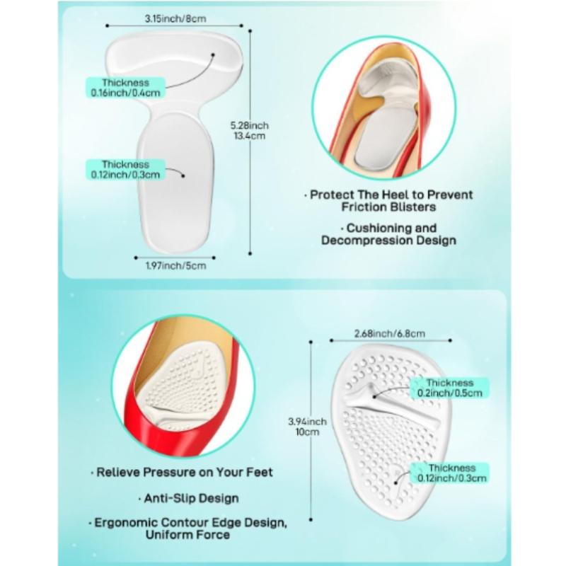 10PCS High Heel Comfort Pad Inserts, Silicone Shoe Cushion Insoles Heel Grips Liner Metatarsal Pads for Women Shoes Too Big, Prevent Rubbing