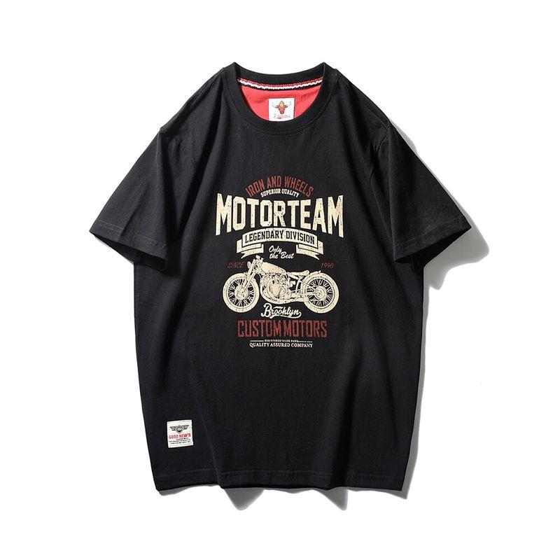 American Retro Pure Cotton Trendy Brand Motorcycle Print Short-Sleeve T-Shirt for Men, Summer Base Layer, Foreign Trade Men's Vintage T-Shirt