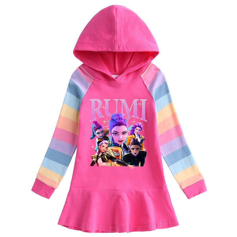 Spring & Autumn K-pop Demon Hunter Girl Hooded Rainbow Princess Dress