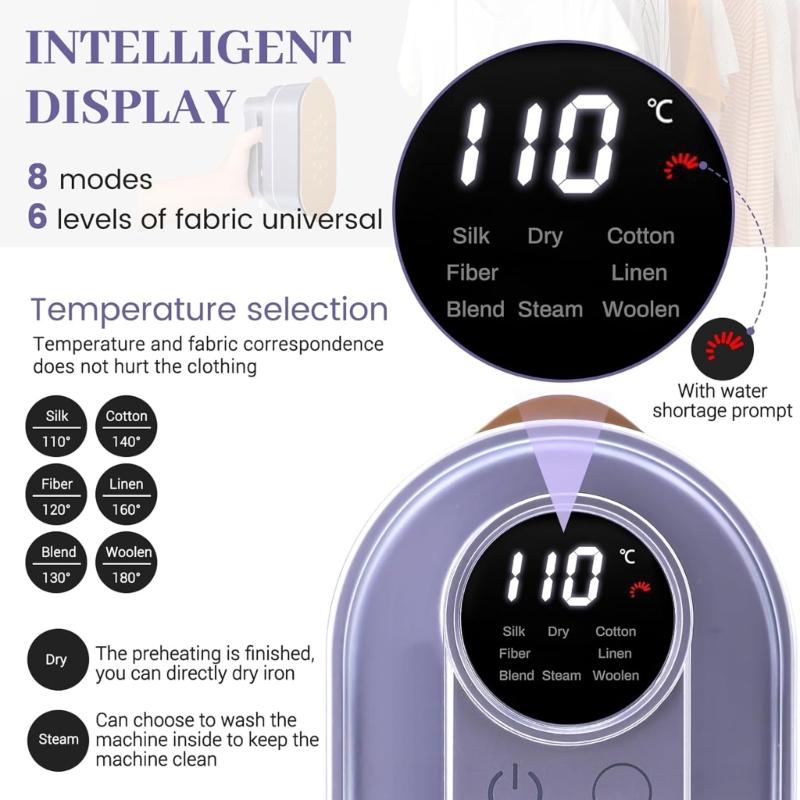 Handy Ironing Machine Portable Garment Steamer with Digital Display Handheld Iron for Quick Fabric Steam RefreshsClothes