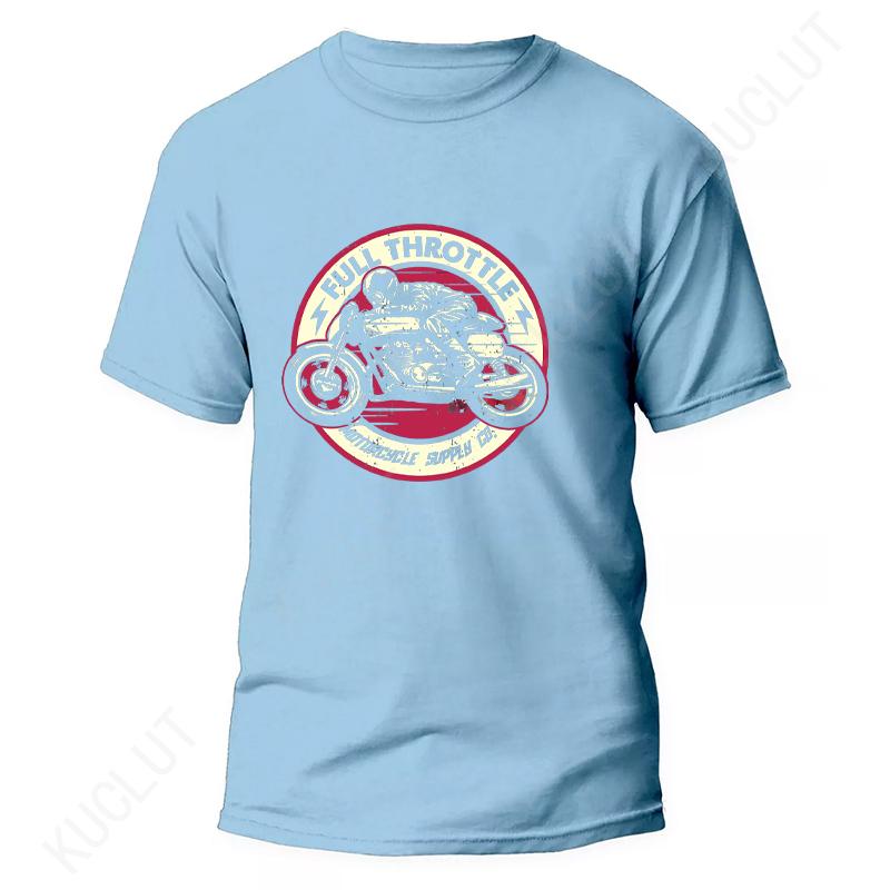 Full Throttle Cafe Racer Rockabilly Biker Print T-Shirt Men Fashion Motorcycle Short Sleeve Tops Fashion Summer Loose Tees Shirt