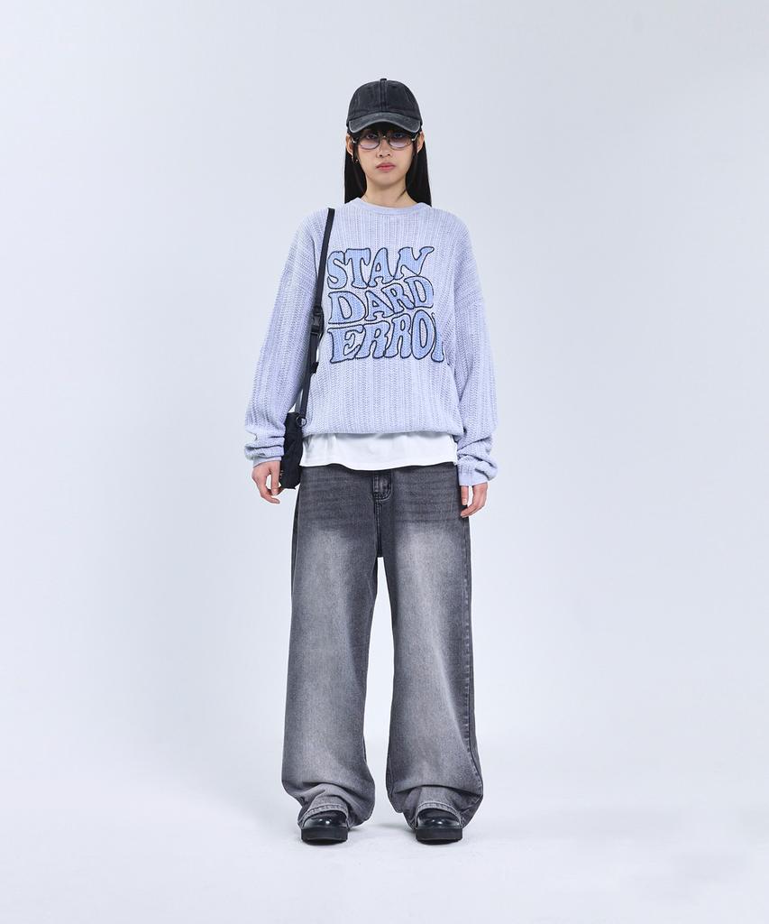 STANDARDERROR 87-Stan190 Country Oversized Color Block Lettering Knit Gray