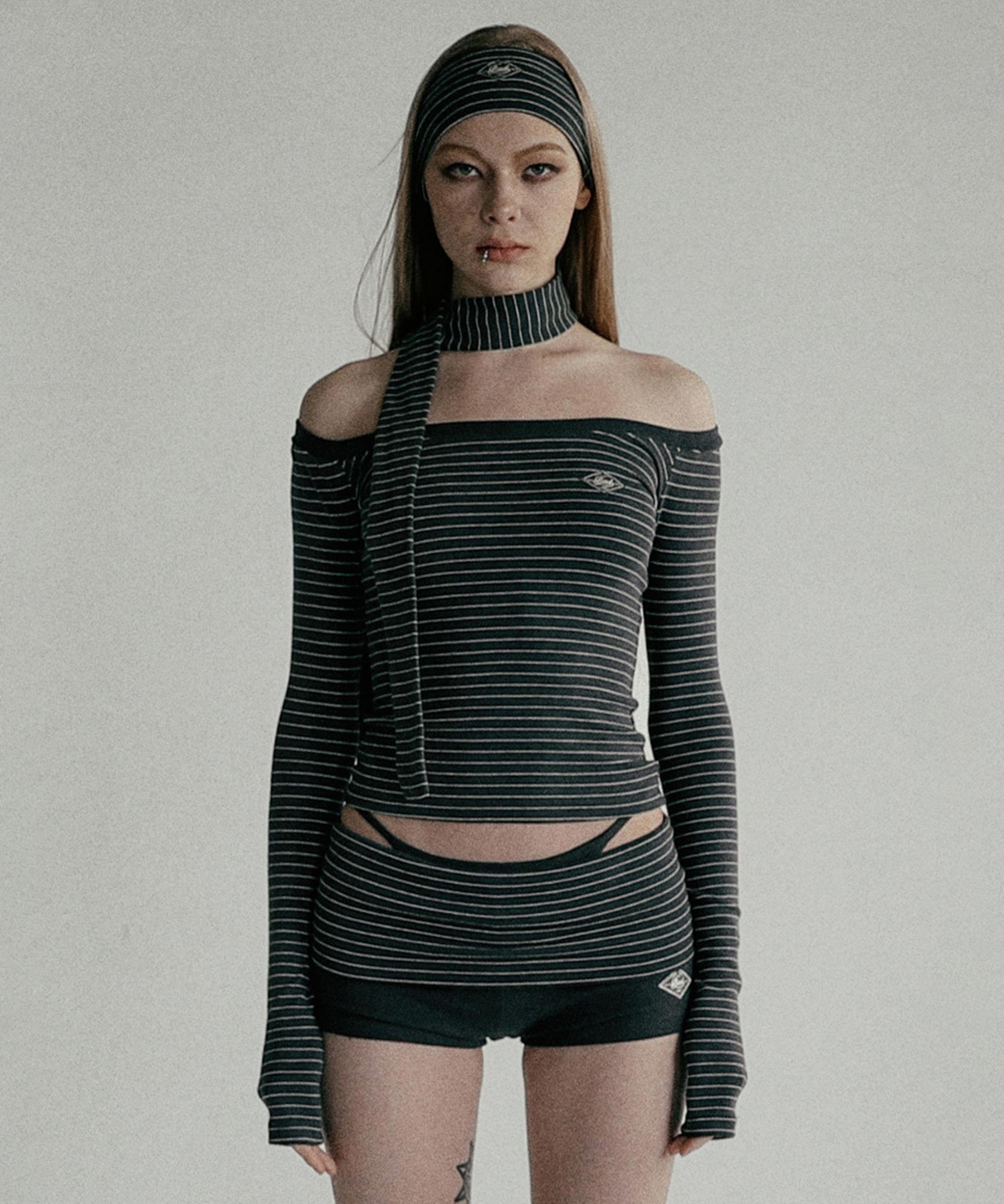 Bad Blood Beyond Soft Off-Shoulder Top - Striped Charcoal S