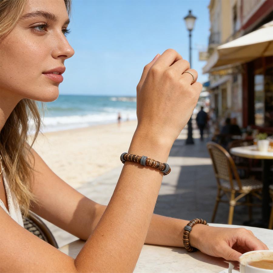 Noter New Natural Coconut Beads Wooden Bracelet Unisex Poly Clay Strand Braslet Beach Surfing Jewelry Lightweight Comfortable