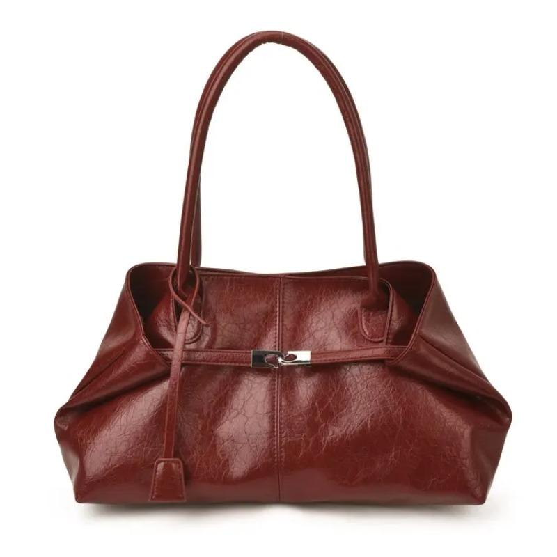 Retro Grote Capaciteit Geplooide Handtas voor Vrouwen Zacht PU Leer Commuter Tote Enkele Schoudertas rood