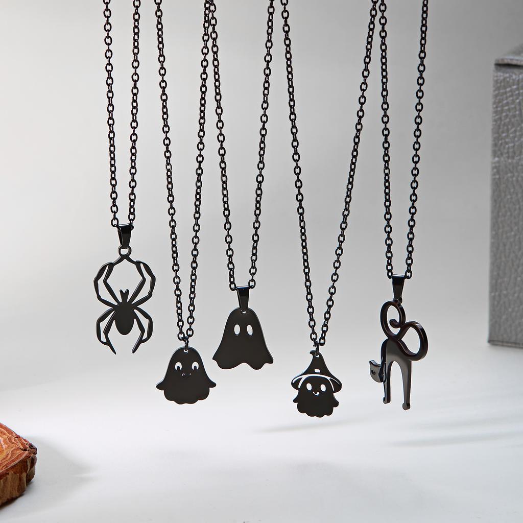 Stainless Steel Simple Personalized Ghost Pendant Necklace For Women Men Funny Pumpkin Clavicle Choker Halloween Party Jewelry