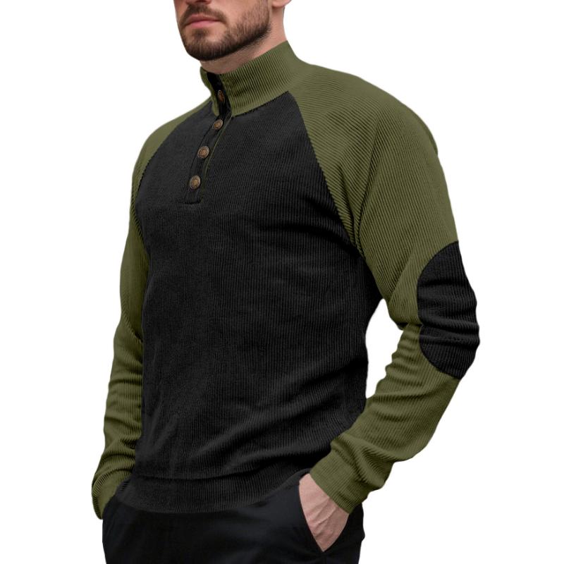 Spring and Autumn Men's Outdoor Raglan Sleeve Casual Stand Collar Loose Corduroy Long Sleeve Sweatshirt