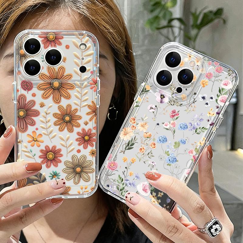 Vintage Floral Pattern Case For iPhone 17 Pro Max Coque iPhone 16 15 14 13 12 Pro Max 11 Clear TPU Silicone Soft Cover