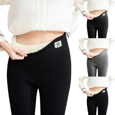 Women's High Waist Casual Pants Color Fleece Thermal Leggings Winter Long Fleece Trousers Plush Running