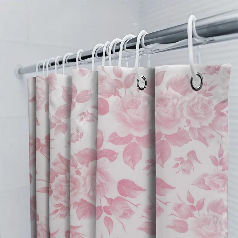 Pink Floral Shower Curtain Soft Waterproof Fabric for Bathroom Decor in Various Sizes Available