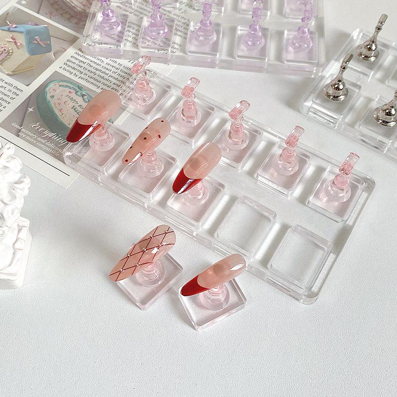 1/5/10Grid Non-Magnetic Nail Display Stand Clear Acrylic Nail Practice Holder Nail Fingernail DIY Manicure Stand Tools