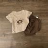 Children's Summer Short-Sleeve Two-Piece Set: Baby Letter Print T-Shirt & Bread Pants In Merade Color