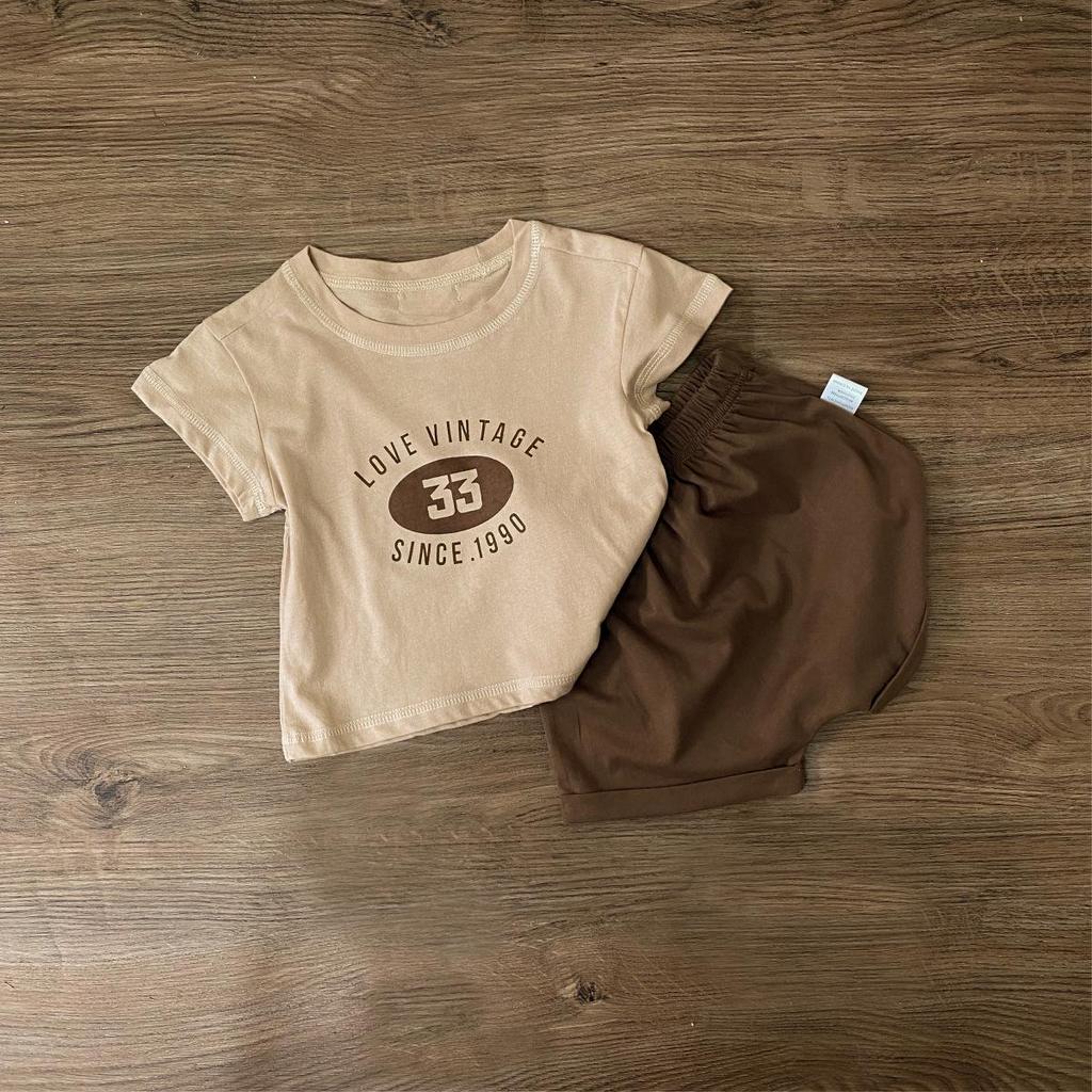 Children's Summer Short-Sleeve Two-Piece Set: Baby Letter Print T-Shirt & Bread Pants In Merade Color