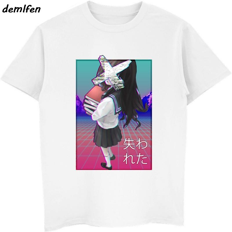 2019 Unisex Short Sleeve T Shirt Sad Girl Retro Japanese Anime Vaporwave Funny Clothes Novelty Hip Hop Tees Tops Harajuku Tshirt