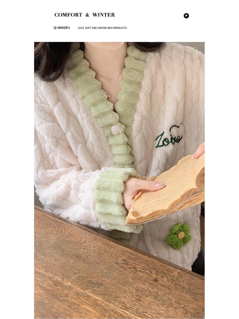 Winterpyjama aus Korallenfleece für Damen: Dickes, warmes Flanell-Loungewear-Set im süßen Stil