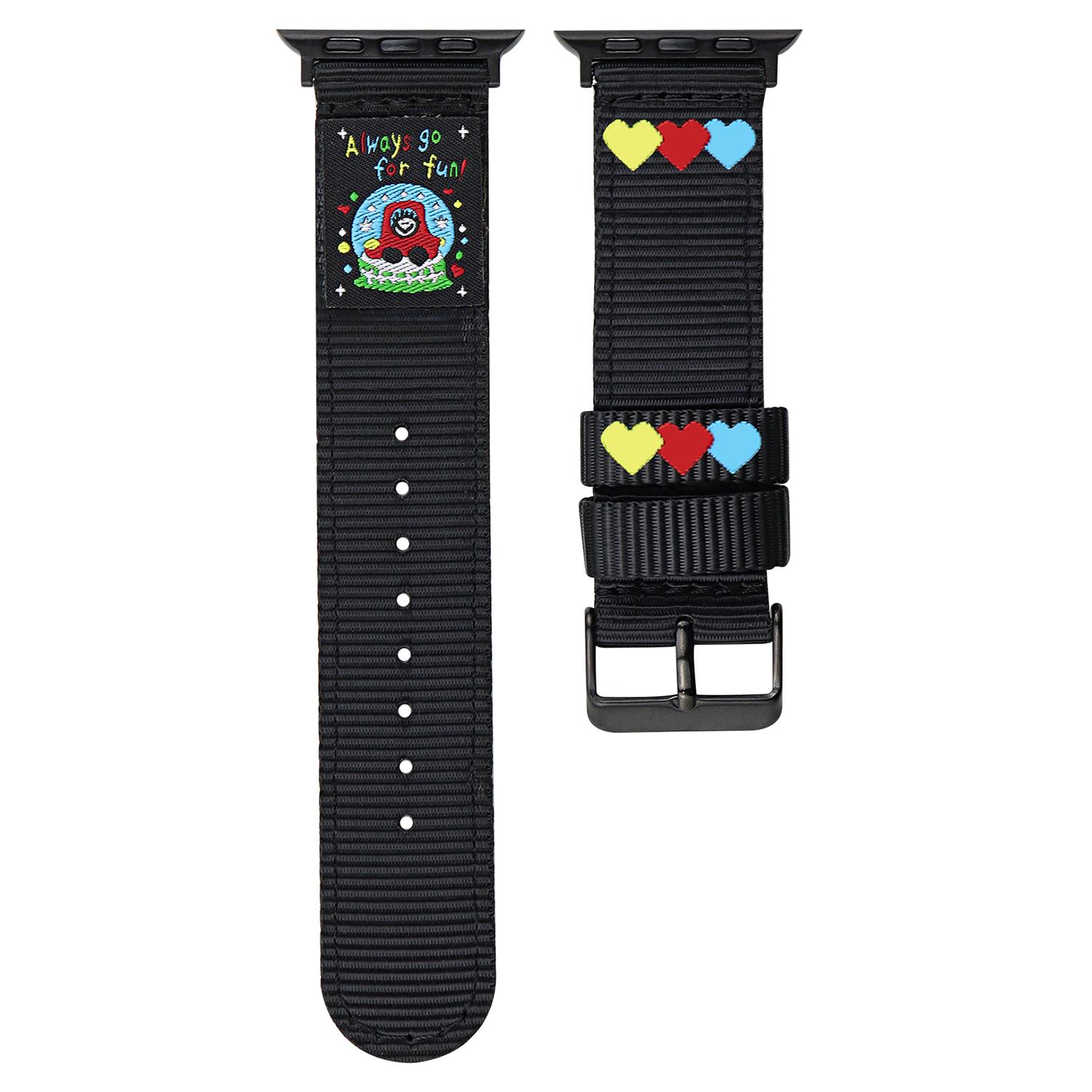 

Canvas Watch Band for Apple Watch Series 10 9 8 7 SE 6 5 4 3 2 1 42mm 41mm 40mm 38mm Love Label Wrist Strap Black