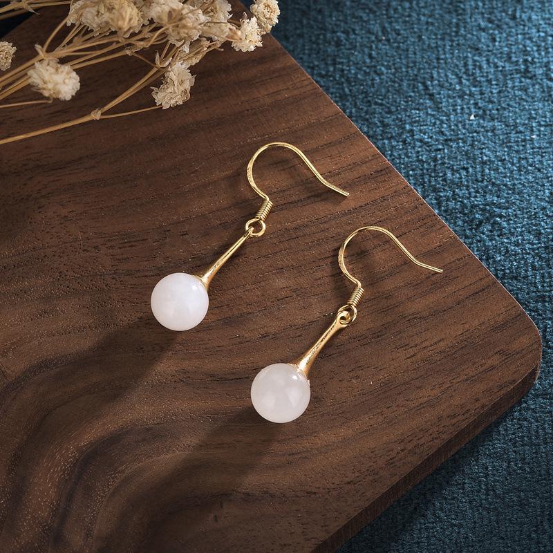 

Ancient Gold and White Jade Earrings - Hanfu Cheongsam Style Fairy Mori Ear Clips