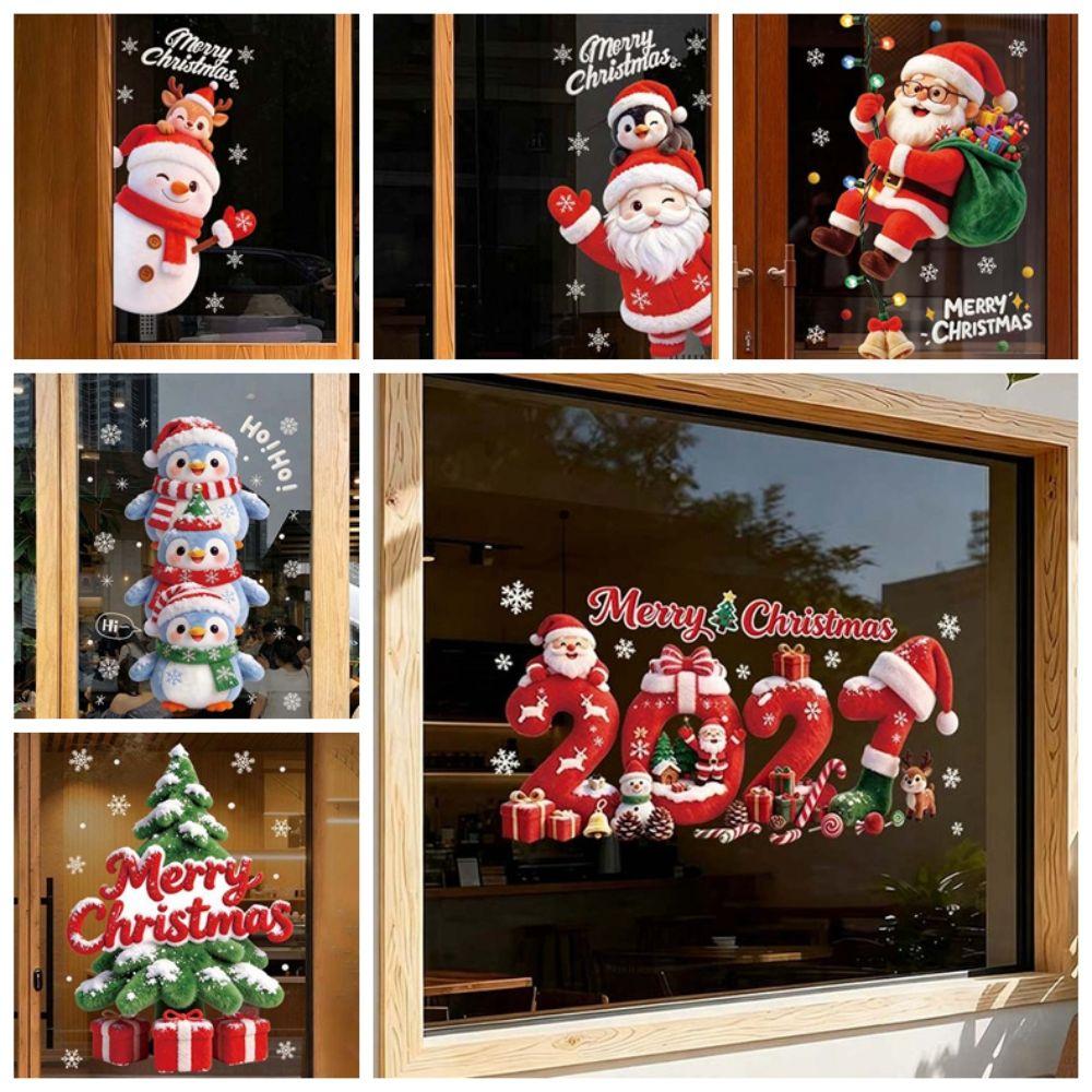 Double Sided Christmas Window Sticker Removable PVC Xmas Tree Mural Winter Celebration