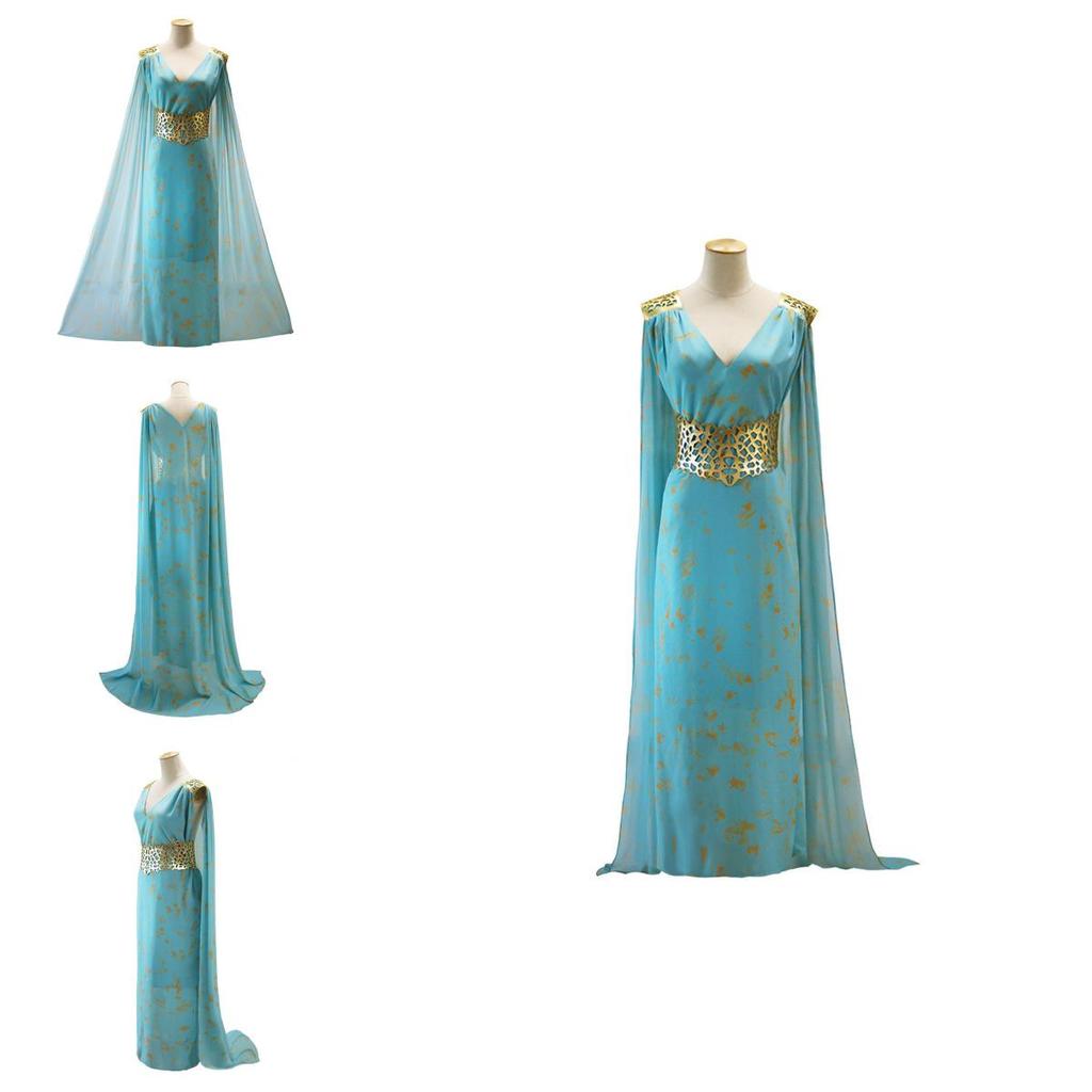 Incantevole Madre dei Draghi Game Of Thrones Daenerys Targaryen Costume Abito Lungo Azzurro Cielo Per Indimenticabili Eventi Cosplay
