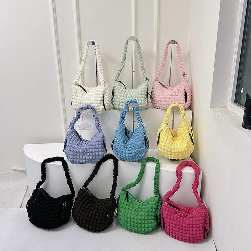 2025 New Seersucker Pleated Niche Knitted Bag Women's Casual One-shoulder Cross-body Large Capacity Cloud