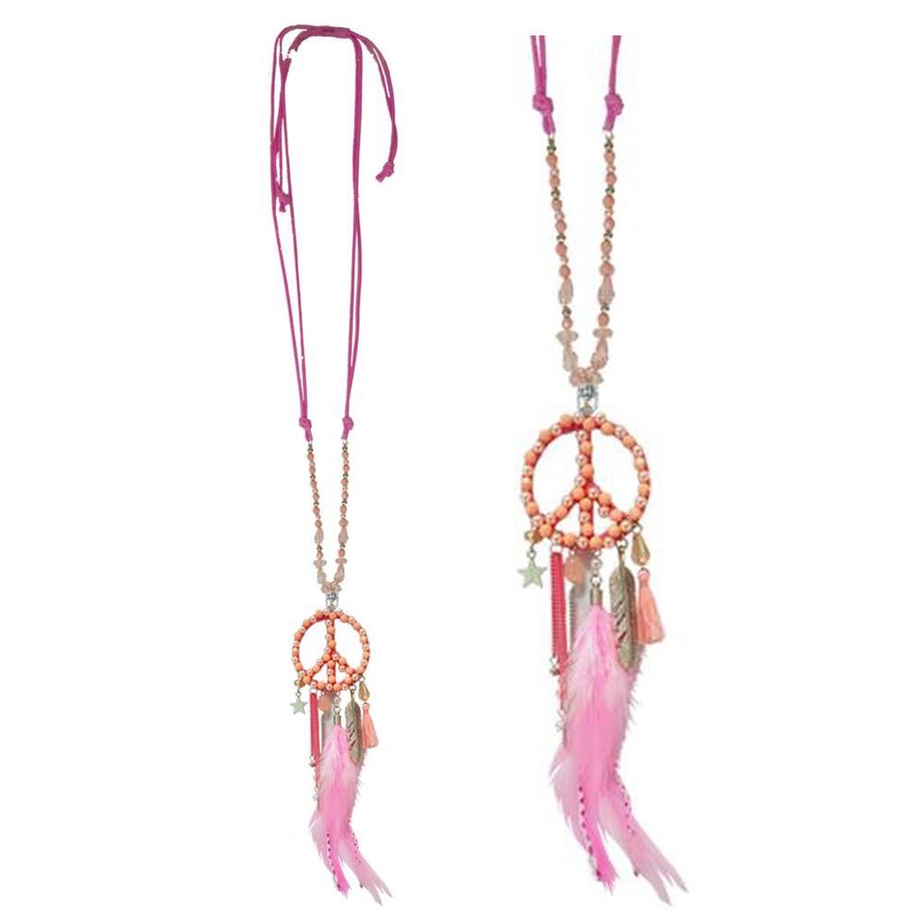 Les Trésors De Lily [Q5939] - 'Boho' Pink (peace) Sautoir Necklace - 90 Cm - 16x5 Cm