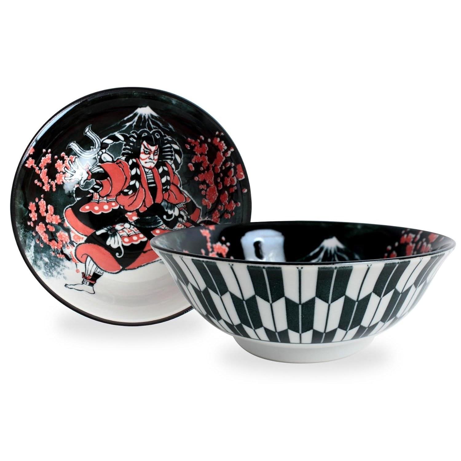 Mino ware 6.3-inch ramen bowl 2-piece set cherry blossom Mount Fuji black made Japan Kabuki KND205