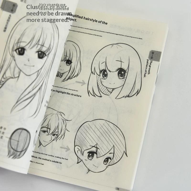 1Pcs Anime Illustration Tutorial Book Manga Drawing Tutorial Pocket Book For Beginner Hairstyle Material Copying Practice Book