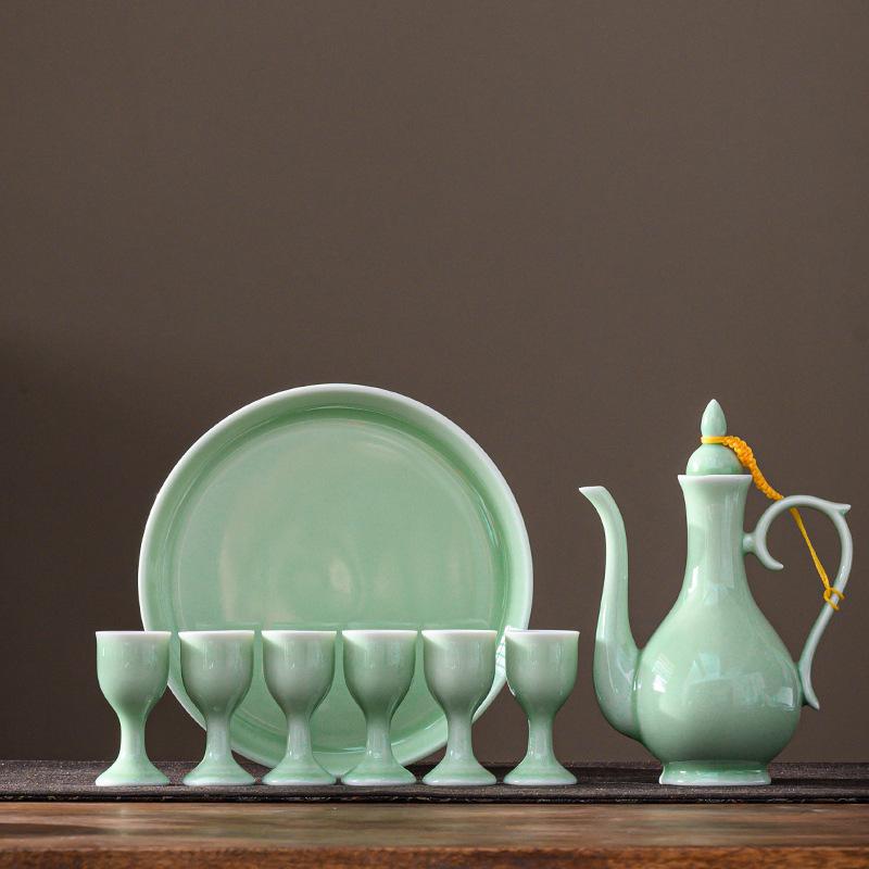 

Китайський Вінтажний Набір для Вина з Келихами для Білого Вина, Антикварний Диспенсер для Вина та Подарункова Коробка Високого Класу