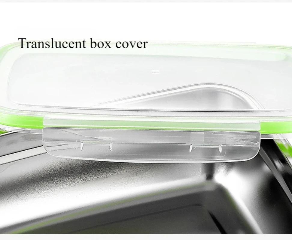 1pcs 304 Stainless Steel Lunch Box Food Storage Container Airtight  Transparent Lid Freshness Keeper for Fruits Cold Storage