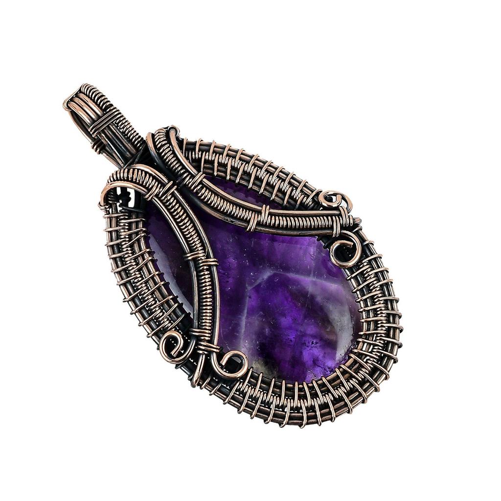 Amethyst Pendant Gemstone Jewelry, 999 Copper Wire Wrapped Pendant, Gift For Women Handmade Pendant