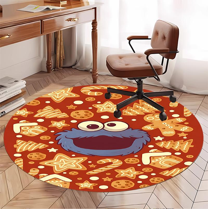 Sesame Street Pattern Round Rug, Indoor/Outdoor Mat, for Picnic, Gameroom, Bedroom, Office, Living Room, Home Decor Carpet, Birthday Gift