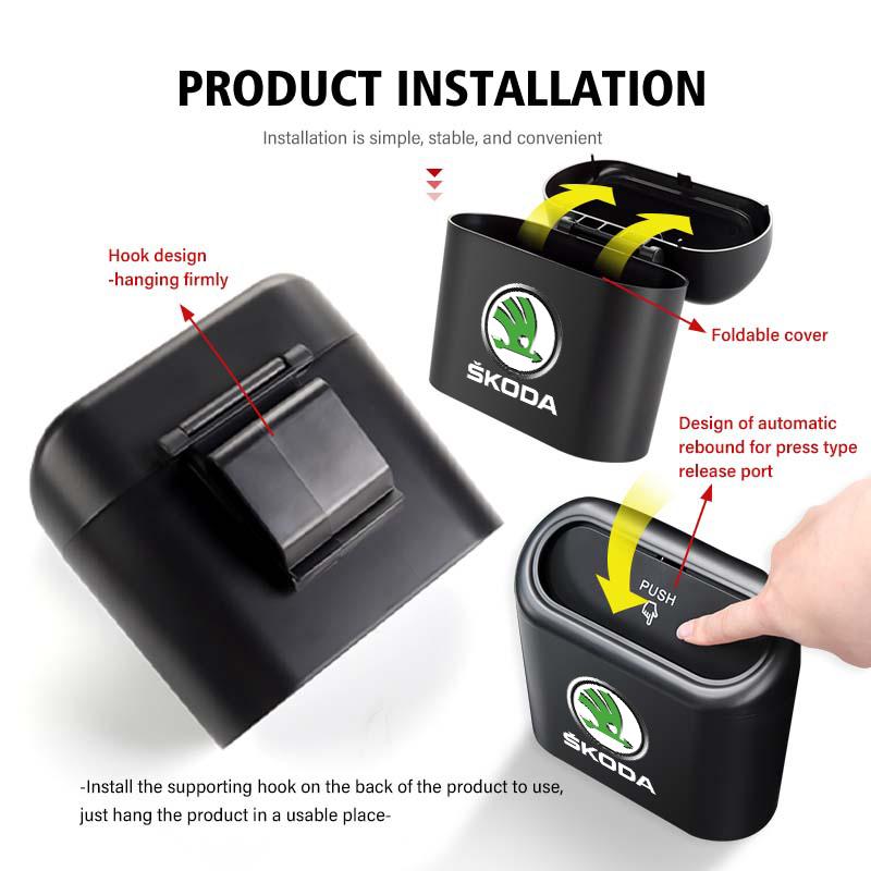 Car Trash Bin Hanging Garbage Dust Case Storage Box Trash Can For Skoda Kamiq MK3 Roomster Rapid Kodiaq Karoq Fabia Enyaq fsjn24