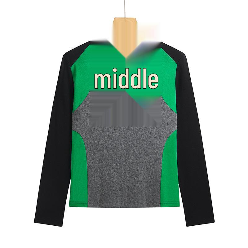 Women's Slim Fit Color Block Long-Sleeve Top with Half-Open Collar for Spring & Autumn 2025