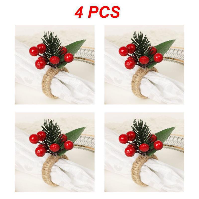 Christmas Napkin Rings Red Flower Towel Buckle Napkin Buckle Natural Jute Napkin Holder Wedding Party Christmas Table Decor