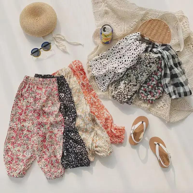 Girls' Retro Floral Sun Protection Pants - Versatile, High-Waist Beach & Anti-Mosquito Summer Pants
