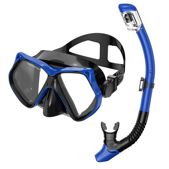 Schnorchelmaske mit Trockenschnorchel, Auslaufsichere Anti-Beschlag Panoramische Tauchmaske & Schnorchel Set, Wasserdichte Schnorchelausrüstung für Erwachsene