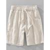 Men's Pure Linen Shorts, Versatile Solid Color Elastic Waist Drawstring Five-Point Pants, Cotton-Linen Fabric Pants