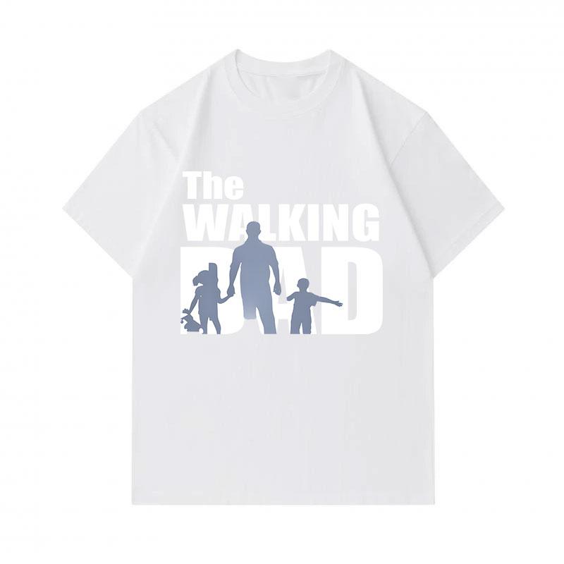 Men's 100% Cotton Crew Neck Short Sleeve T-shirt, Casual The Walking Dad Family Silhouette Printed Comfortable Lightweight Daily Wear Top for Summer