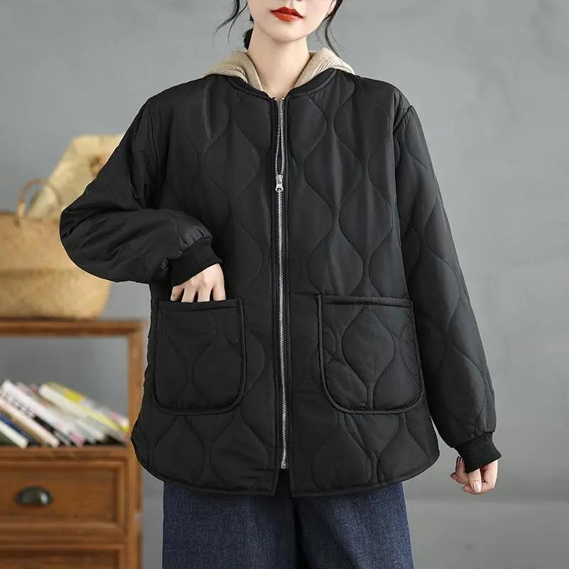 Autumn and Winter Women s Coat Cotton Thickened Sweatshirt Oversize Casual Zipper Hooded Coat Jacket XXXXL 3850₽