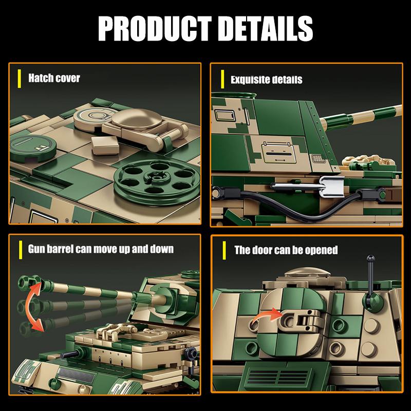 World War 2 Military Jagdpanzer TIGER/P Tank Destroyer Model Building Blocks Bricks WW2 Armored Vehicle Toys For Children Gifts
