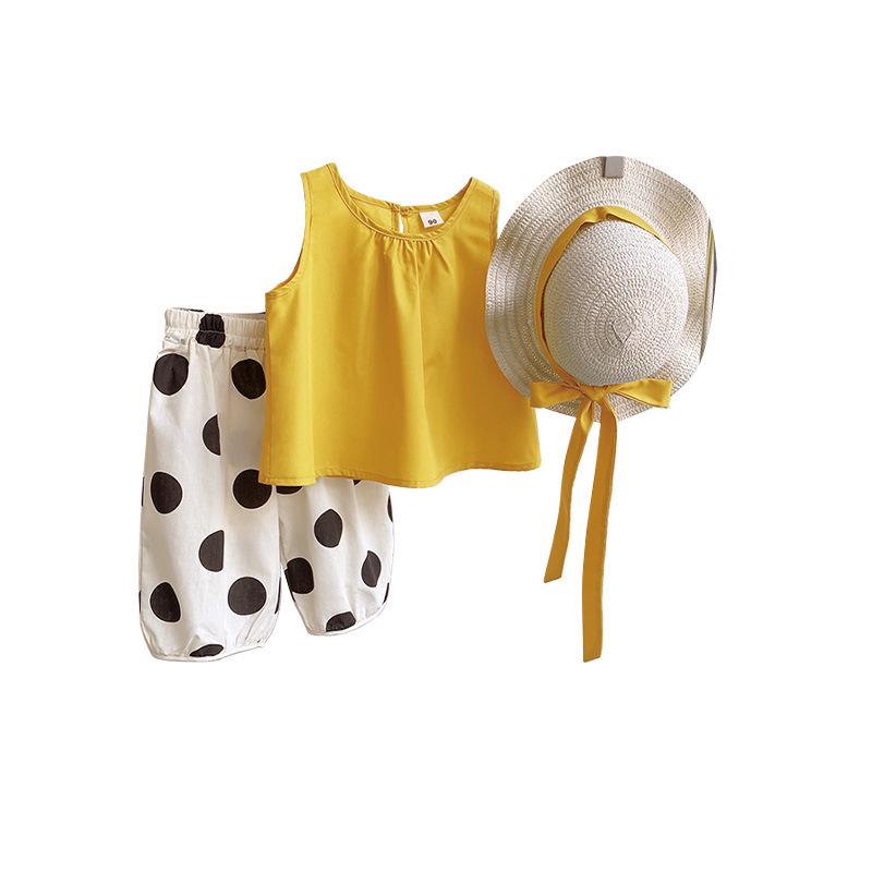 Girls' Summer Fashion Set: Casual Vest, Long Pants, and Hat - RX1911