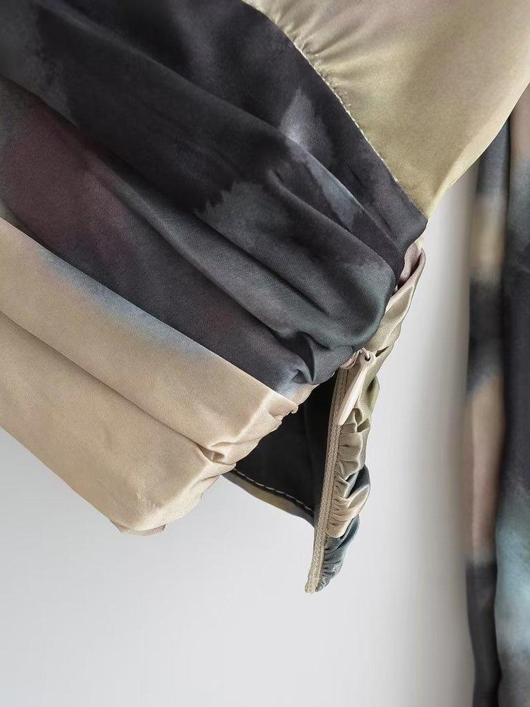 2024 Euro-American Women's Fashion: French Ink-Wash Short Top & Skirt Set